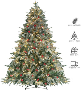 HOMAKER 9ft Handmade Christmas Pine Tree with Snow Flocked and LED Light