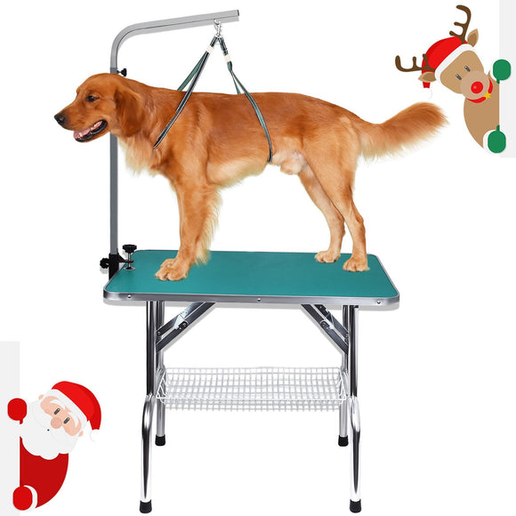 Free Paws Heavy Duty Stainless Steel Pet Rubber Surface Grooming Table with Arm and Noose