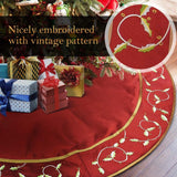 AnotherMe 50" Christmas Tree Skirt With Holly Leaves-Wine Red