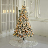 HOMAKER 7' Flocked Artificial Christmas Tree With 300 LED Lights