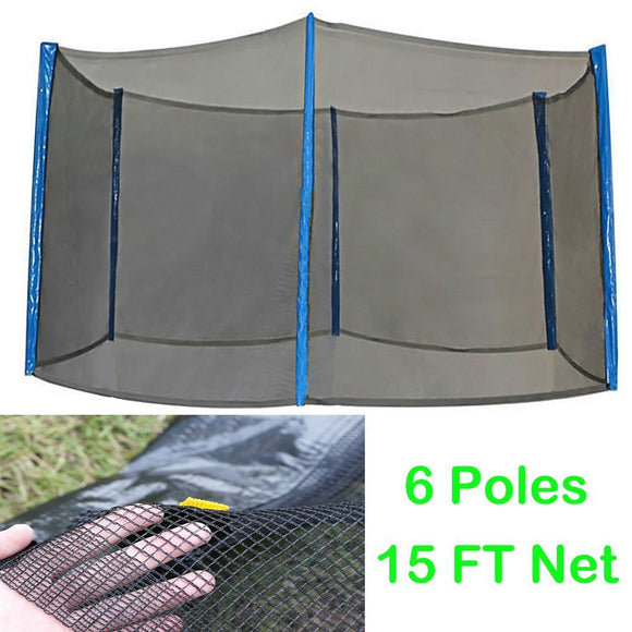 Zupapa Trampoline Net Enclosure Replacement 15FT Feet Black Mesh Universal Use Safety Protection for 6 Poles