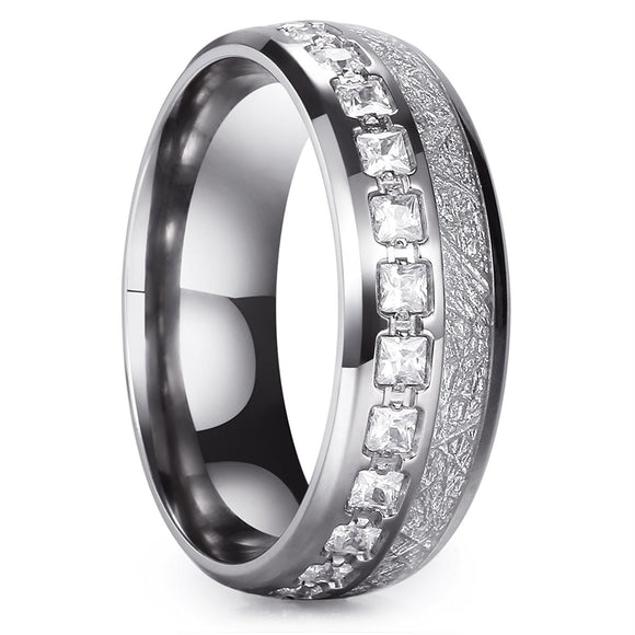 King Will METEOR 8mm Titanium Ring Domed Imitated Meteorite Wedding Band With Cubic Zirconia
