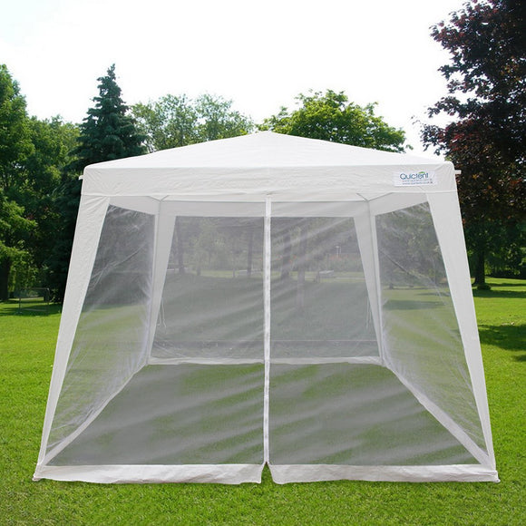 Quictent 10'x10'/7.9'x7.9' Outdoor Canopy Gazebo Party Wedding tent Screen House Sun Shade Shelter with Fully Enclosed Mesh Side Wall White