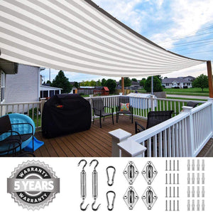 20'x16' 185G HDPE 98% UV Block Colored Stripe Rectangle Shade Sail(White and Gray)