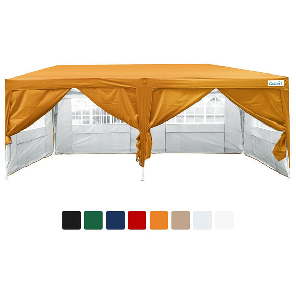 Quictent 10x20 EZ Pop Up Canopy Tent Instant Canopy 6 Walls W/ Free Carry Bag 100% Waterproof Orange