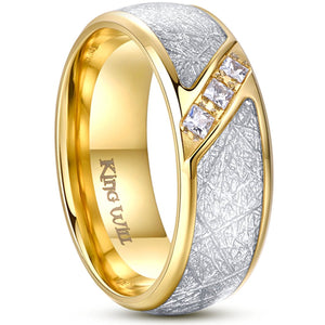 King Will METEOR Titanium Wedding Band Ring 8mm Comfort Fit Gold Plated Meteorite Inlay Domed Polished