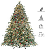 HOMAKER 7.5ft Handmade Christmas Pine Tree with Snow Flocked and LED Light