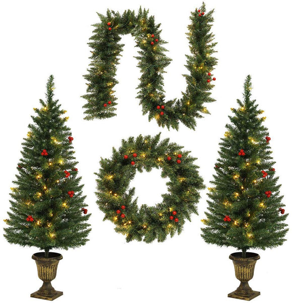 HOMAKER Handmade Christmas Pine Tree with Snow Flocked and LED Light