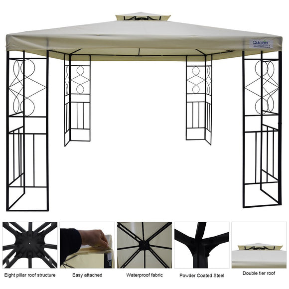 Quictent Metal Gazebo Patio Grill Gazebo Canopy Waterproof Backyard tent Beige