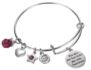 NaNa Chic Jewelry You are my sunshine, my only sunshine Charms Pendant Women Cute Expandable Wire Bangle Adjustable Birthstone Bracelet