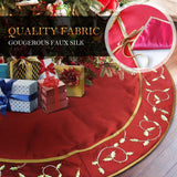 AnotherMe 60" Christmas Tree Skirt With Holly Leaves-Burgundy