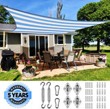 Quictent 185 GSM HDPE 12' x 8' Rectangle Shade Sail Colored Stripe-White & Blue