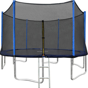 ORCC 12FT Trampoline with Enclosure Net and Wind Stakes Rain Cover Ladder are Included Spring Pull T-hook