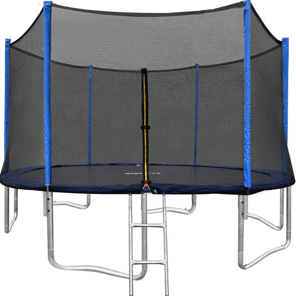 ORCC 12FT Trampoline with Enclosure Net and Wind Stakes Rain Cover Ladder are Included Spring Pull T-hook