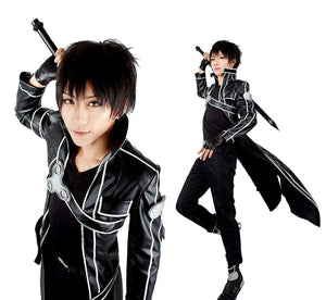 Another Me Men's Costume Sword Art Online Anime Kirito PU Jacket Coat SAO Outfit Cosplay Suit Male