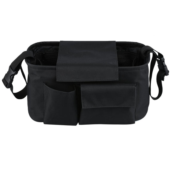 Grab and Go Stroller Organizer with Cup Holder - Universal Fit All Strollers - with Detachable Shoulder Strap and Stroller Straps, Large Storage Space (12 x 8.2 x 7 inches), Blac