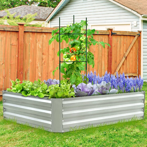 Quictent 4 ft x 3 ft x 1 ft Galvanized Raised Garden Bed W/ Tomato Cage