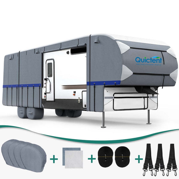 Quictent Upgraded 5th Wheel RV Cover, Extra-Thick 6-Ply Camper Cover, Fits 37 - 41Ft Motorhome -Breathable Waterproof Quick-Drying Rip-Stop Anti-UV, Grey