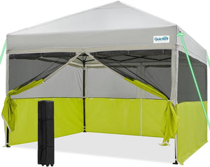 Quictent 2 in 1 Pop up Canopy Tent 10’x10’, Screened Canopy and with 4 Mesh Window Sidewalls- (Gray&Green)