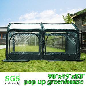 Quictent Pop up Greenhouse Passed SGS Test Eco-friendly Fiberglass Poles Overlong Cover Six Stakes 98"x49"x53" Mini Portable Green House Green