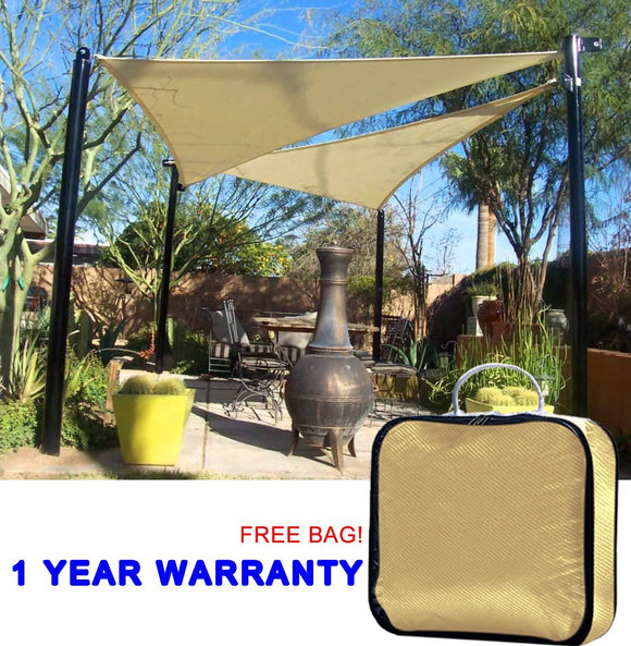 Quictent 185G HDPE Triangle 16x16x16 FT Sun Sail Shade Canopy UV Block Top Outdoor Cover Patio Garden Sand + Free Carry Bag Sand