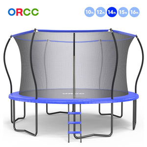 ORCC Trampoline-ASTM and CPSIA Approved-16ft 15ft 14ft 12ft 10ft Kids Recreational Trampolines with Enclosure Net Ladder Safe Bounce Outdoor Backyard Trampoline for Kids