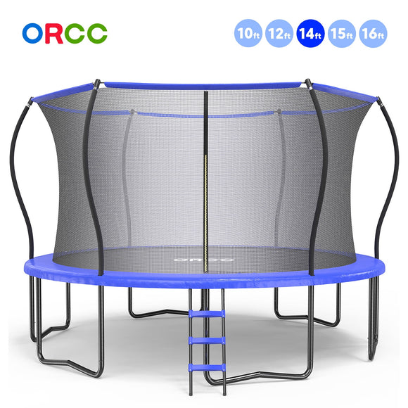 ORCC Trampoline-ASTM and CPSIA Approved-16ft 15ft 14ft 12ft 10ft Kids Recreational Trampolines with Enclosure Net Ladder Safe Bounce Outdoor Backyard Trampoline for Kids