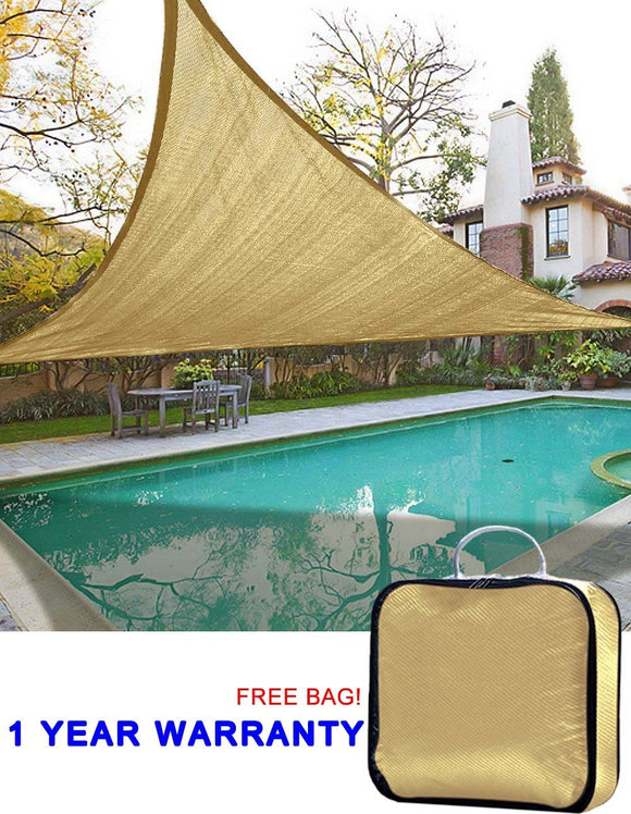 Quictent 185G HDPE Triangle 16.5x16.5x16.5 FT Sun Sail Shade Canopy UV Block Top Outdoor Cover Patio Garden Sand + Free Carry Bag Sand