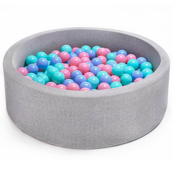 Zupapa Foam Ball Pit, 35.43 x 11.81inch Baby Ball Pit with 200 Balls Without BPA, Soft and Safe Ball Pit for Toddlers 1-3(Flower Gray, Pink, Blue, Turquoise)