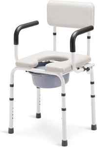 OasisSpace Padded Beside Commode Chair - Drop Arm Commode, 3 in 1 Commode Shower Seat for Toilet with Arms, Commode Shower Chair with Removable Bucket for Senior and Disabled