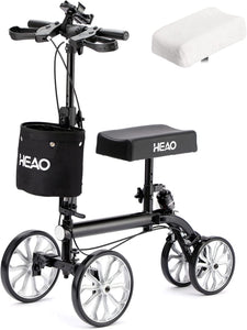 HEAO Knee Walker with Shock Absorber for Foot Injuries, 10" All Terrain Wheels Knee Scooter with Phone Holder, Adjustable Height Black
