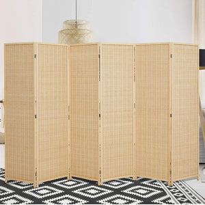 Jostyle Room Divider Privacy Screen with Natural Bamboo, 6 Panel Folding Privacy Screens, Freestanding Wall Divider-Beige