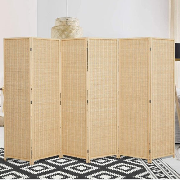 Jostyle Room Divider Privacy Screen with Natural Bamboo, 6 Panel Folding Privacy Screens, Freestanding Wall Divider-Beige