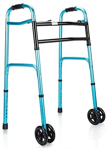 Oasisspace Heavy Duty Folding Walker, Bariatric Walker with 5” Wheels for Seniors Wide Walker Supports up to 500 lbs [Walker Accessories Included]