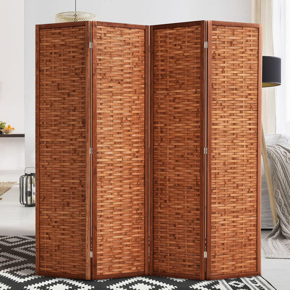 JOSTYLE 4-Panel Room Divider 6ft Tall Extra Wide Folding Privacy Screen with Diamond Double-Weave Divider for Room Separation Freestanding Red Brown