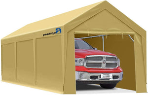 Peaktop Outdoor 10x20ft Upgraded Heavy Duty Carport Car Canopy with Removable Sidewalls, Portable Garage Tent Boat Shelter with Reinforced Triangular Beams,Beige