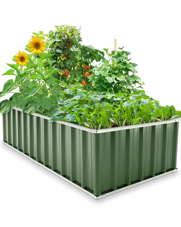 KING BIRD 6x3x1.5ft Galvanized Raised Garden Bed Outdoor Heightened Steel Metal Planter Box for Deep-Rooted Vegetables, Flowers, Large Raised Bed Kit(Green)