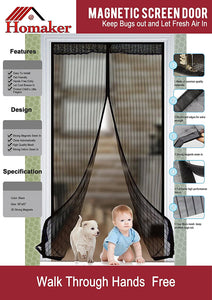 Homaker Magnetic Screen Door Heavy Duty Magic Mesh Curtain Fits Door Openings up to 34x82 Inch Max Keep Bugs out Let Fresh Air in for Natural Cooling Easy Installation Hands Free Entry Black