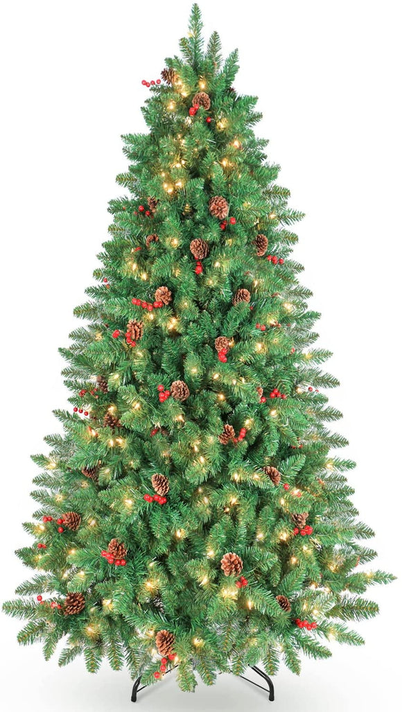 OasisCraft 7.5FT Prelit Christmas Tree - Bedecked with 600 Clear Lights and Realistic 1520 Thicken Tips