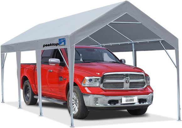 Peaktop Outdoor 10 x 20 ft Upgraded Heavy Duty Carport Car Canopy Portable Garage Tent Boat Shelter with Reinforced Triangular Beams,Silver Gray