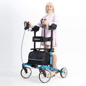 OasisSpace Heavy Duty Rollator Walker -Stand-Up Rollator Walker with 22” Wide Seat with Adjustable Backrest and Pad Armrest for Senior Support Up to 450lbs (Blue)