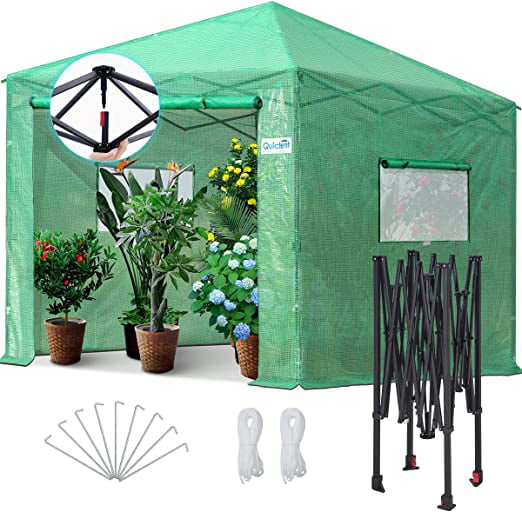 Quictent Portable Pop-Up Greenhouse 10x8 FT Instant Walk-in Green House for Indoor Outdoor, Gardening Canopy, PE Cover w/ Roll-Up Door & Screen Windows, Green