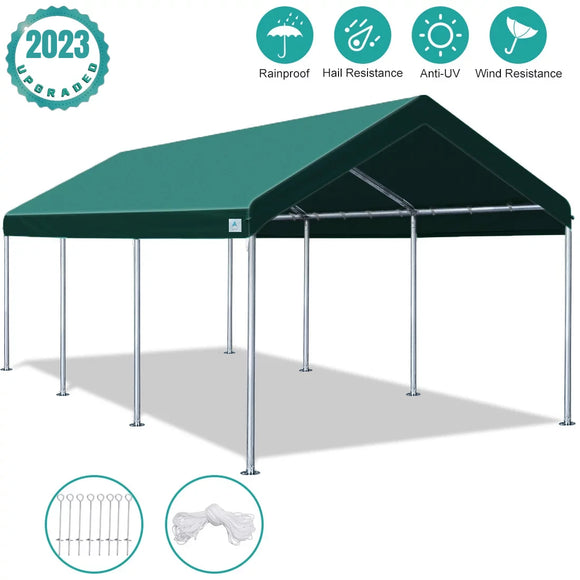 ADVANCE OUTDOOR 10' x 20' Heavy Duty Steel Carport Car Canopy Garage Boat Shelter Party Tent, Adjustable Height from 6.0ft to 7.5ft, Green