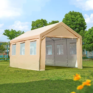 ADVANCE OUTDOOR 10x20 ft Heavy Duty Carport with 6 Roll-up Ventilated Windows & Removable Sidewalls, Beige & White