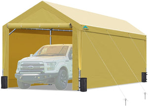 ADVANCE OUTDOOR 12x20 ft Extra Large Heavy Duty Carport , Adjustable Height from 9.5 ft to 11 ft, Car Canopy Garage Party Tent Boat Shelter with 8 Reinforced Poles and 4 Sandbags, Beige, Event Canopy