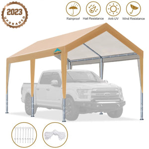 10' x 20' Heavy Duty Carport Car Canopy Garage Shelter Party Tent, Adjustable Height from 6.5ft to 8.0ft, Beige