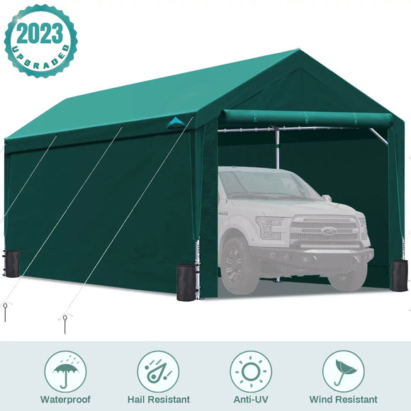 ADVANCE OUTDOOR Upgraded 10'x20' Heavy Duty Carport with Adjustable Height from 9.5 to 11 ft, Car Canopy Garage with Sidewalls and Doors, White