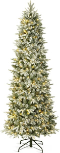 EZCHEER 6FT Pre-lit Artificial Snow Flocked Slim Christmas Tree with 300 Warm White UL-Certified LED Lights and 1300 Branch Tips