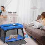 HEAO Portable Baby Playard Travel Crib With Zipper Side-Blue