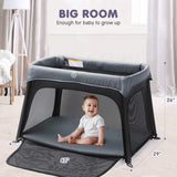 HEAO Portable Baby Playard Travel Crib With Zipper Side-Gray